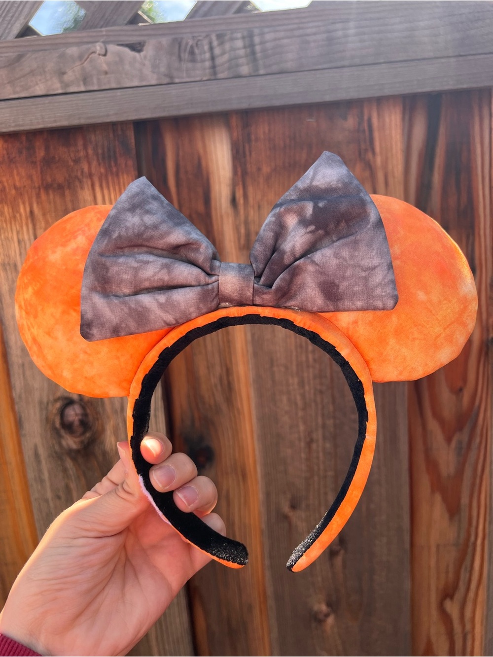 Disney Orange Plush Mouse Ear Headband with Gray Bow